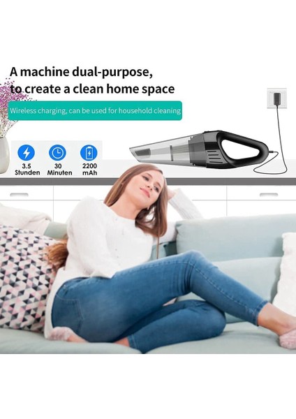 Elektrikli El Süpürgesi, El Elektrikli Süpürge 6000PA Ev ve Araba, Ofis Için Yüksek Güçlü Kablosuz Islak ve Kuru (Yurt Dışından)