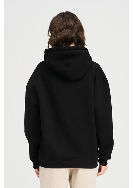 Kadın Siyah Kanguru Cepli Kapüşonlu 3 Iplik Şardonlu Sweatshirt indirimleri