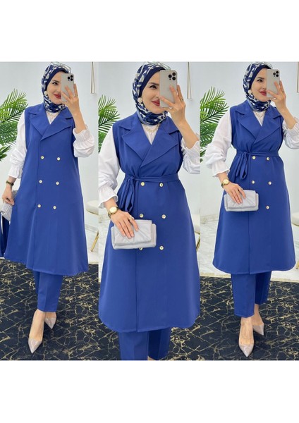 Duble Krep Kumaş Pantolon ve Uzun Yelek Kadın Ikili Takım