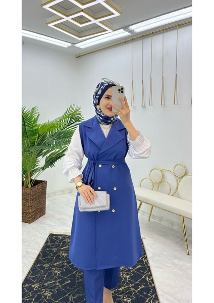 Duble Krep Kumaş Pantolon ve Uzun Yelek Kadın Ikili Takım fırsatları