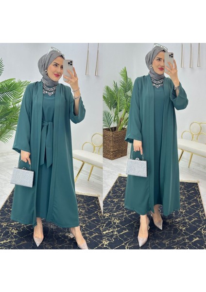 Premium Dubai Krep Kumaş Iç Elbise ve Dış Kap Ikili Kadın Takım fiyatları