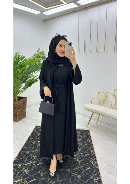 Premium Dubai Krep Kumaş Iç Elbise ve Dış Kap Ikili Kadın Takım fiyatları