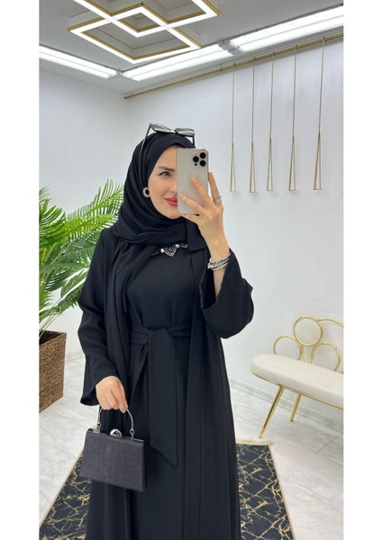 Premium Dubai Krep Kumaş Iç Elbise ve Dış Kap Ikili Kadın Takım modelleri