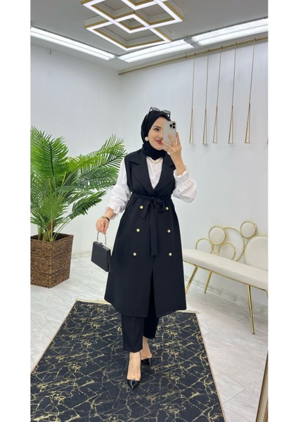 Duble Krep Kumaş Pantolon ve Uzun Yelek Kadın Ikili Takım modelleri