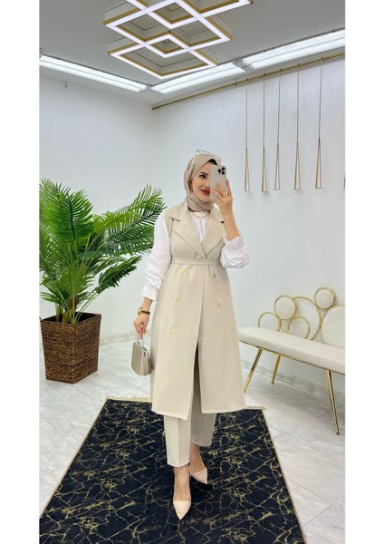 Duble Krep Kumaş Pantolon ve Uzun Yelek Kadın Ikili Takım modelleri