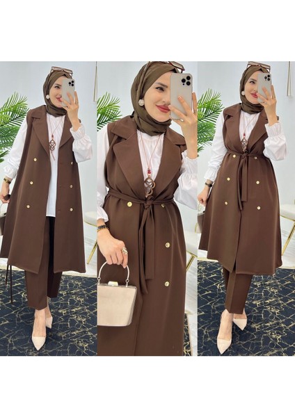 Duble Krep Kumaş Pantolon ve Uzun Yelek Kadın Ikili Takım