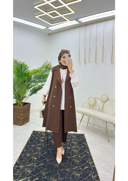 Duble Krep Kumaş Pantolon ve Uzun Yelek Kadın Ikili Takım modelleri