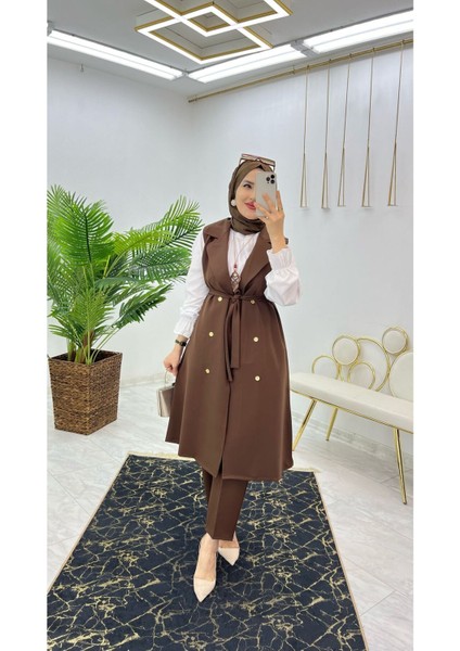 Duble Krep Kumaş Pantolon ve Uzun Yelek Kadın Ikili Takım fırsatları