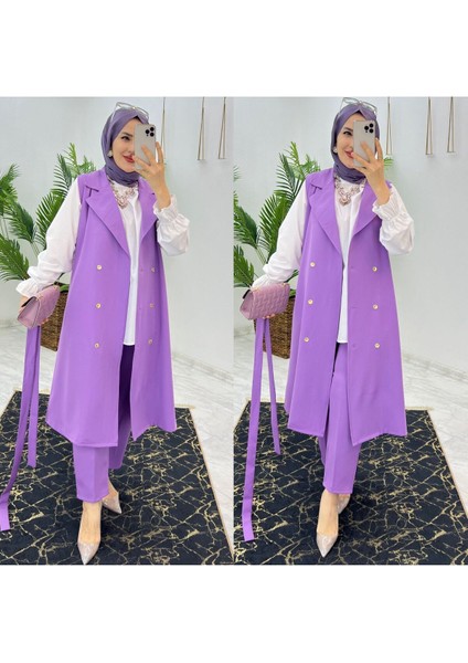 Duble Krep Kumaş Pantolon ve Uzun Yelek Kadın Ikili Takım