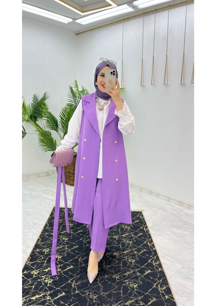 Duble Krep Kumaş Pantolon ve Uzun Yelek Kadın Ikili Takım modelleri