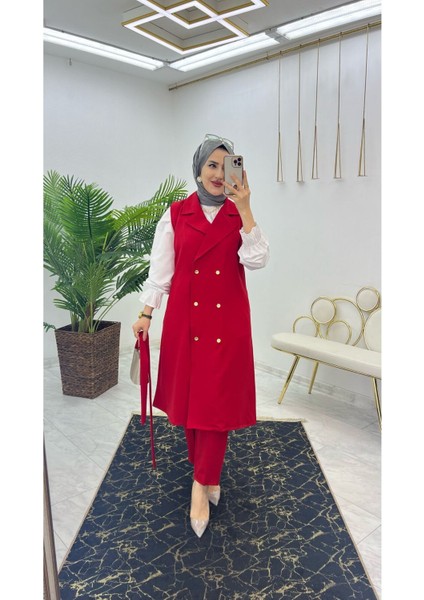 Duble Krep Kumaş Pantolon ve Uzun Yelek Kadın Ikili Takım fiyatları