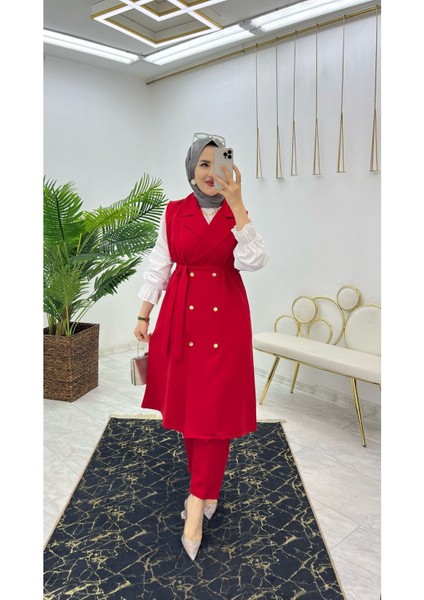 Duble Krep Kumaş Pantolon ve Uzun Yelek Kadın Ikili Takım modelleri