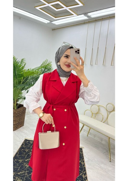 Duble Krep Kumaş Pantolon ve Uzun Yelek Kadın Ikili Takım fırsatları