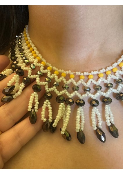 El Yapımı Kristal Boncuk Işleme Tasarım Kadın Kolye Boy 14 fırsatları