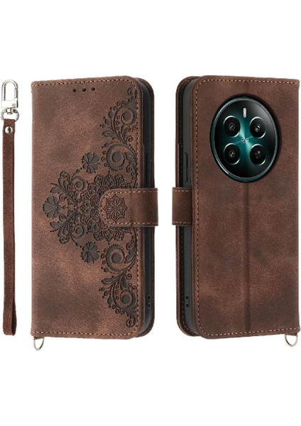 Realme 12 Artı Bileklik Çoklu Kredi Kartı Yuvaları Için Flip Case Kabartmalı (Yurt Dışından) modelleri