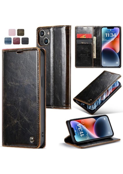 Iphone 14 Için Flip Case Artı Retro Cüzdan Kapak Çılgın At Pu Deri (Yurt Dışından)