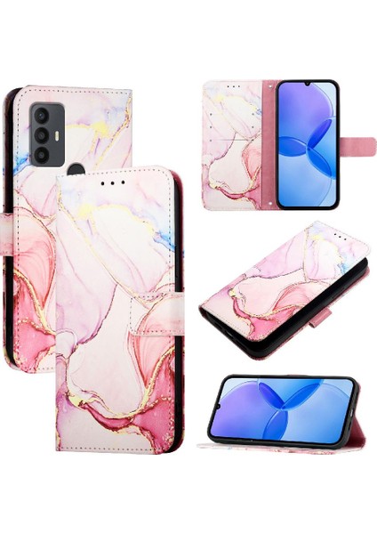 Tcl 30 Se Mermer Desen Kickstand Pu Deri Cüzdan Için Kılıf (Yurt Dışından)