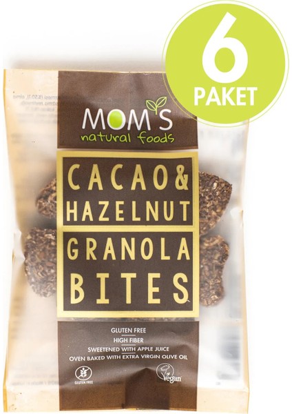 Mom's Natural Foods 6'lı Glutensiz Kakao & Fındık granola Bıte