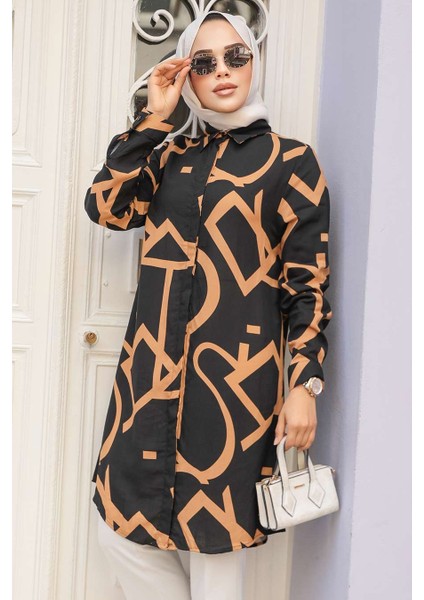 Desenli Camel Tesettür Tunik 11698C