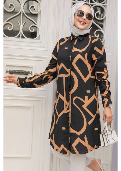 Desenli Camel Tesettür Tunik 11698C