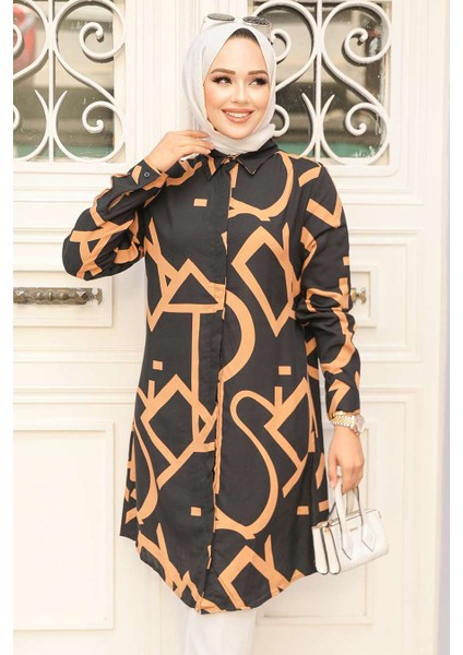 Desenli Camel Tesettür Tunik 11698C