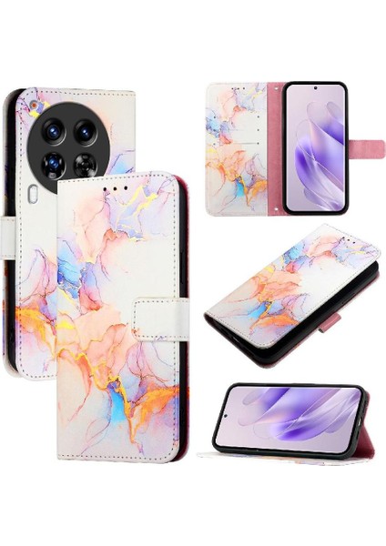 Tecno Camon 30 Premier 5g Pu Deri Mermer Desen Kickstand Için Kılıf (Yurt Dışından)