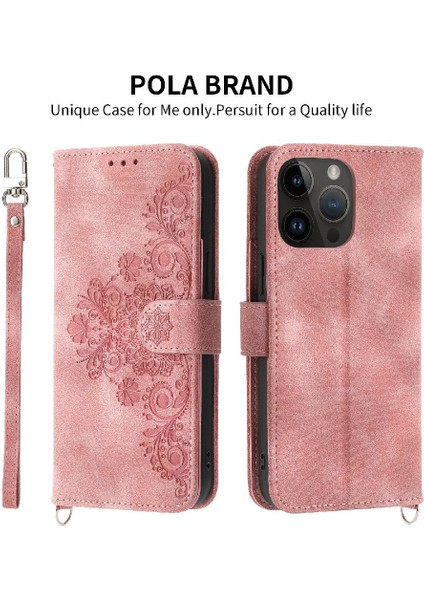 Iphone 14 Için Flip Case Pro Çoklu Kredi Kartı Yuvaları Bileklik Kabartmalı (Yurt Dışından)