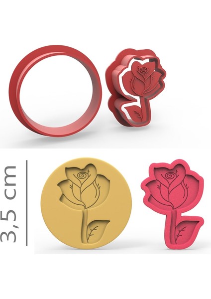 Gül - Kurabiye, Bisküvi, Kolye Ucu Kalıp Seti - 3,5 cm