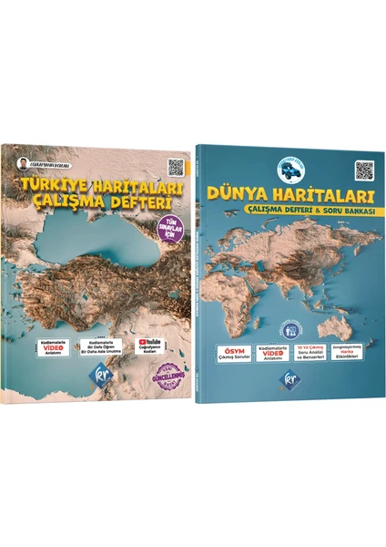 Kr Akademi Yayınları Coğrafyanın Kodları Türkiye ve Dünya Haritaları Çalışma Defteri ve Soru Bankası Seti (Tüm Sınavlar Için)