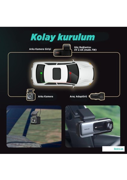 G980H ADAS 4K UHD Ön ve Arka Araç İçi Kamera 170° Geniş Açı Lens Gece Görüşü Dahili Gps Modülü 64GB SD