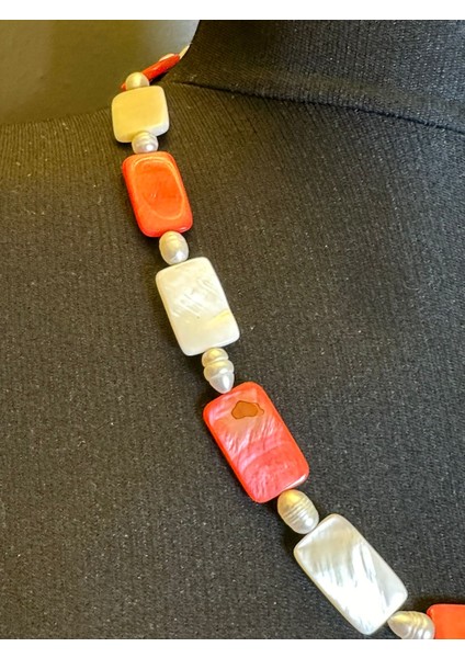 Sedef Taşlı Renkli Kadın Kolye Boy 25 cm