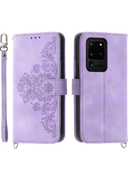 Samsung Galaxy S20 Ultra Kabartmalı Bileklik Çoklu Kredi Için Flip Case (Yurt Dışından)