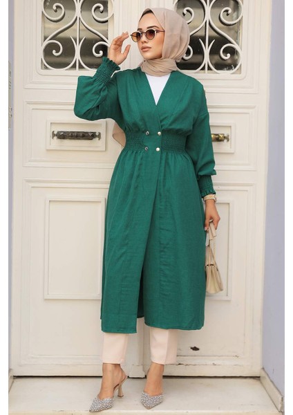 Düğme Kapamalı Zümrüt Yeşili Tesettür Kap 11872ZY fiyatları