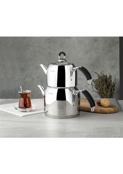 Modern Maxi Büyük Boy Paslanmaz Çelik 1.6-2.5 Lt. Çaydanlık Takımı