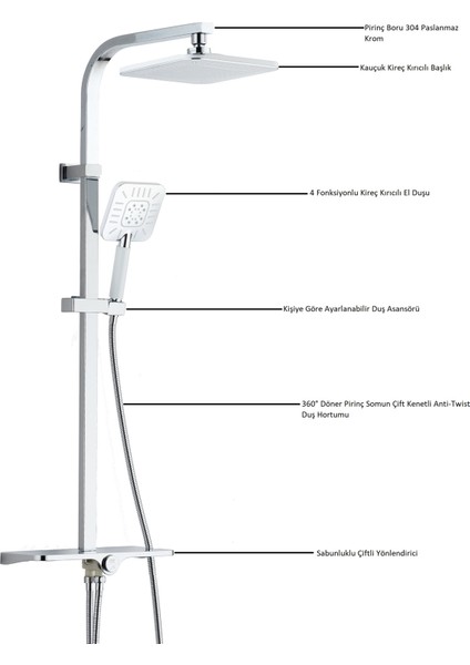Hill Çamlıca Kare Duş Takımı Seti Krom Paslanmaz fiyatları