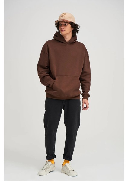 Kadın Kahverengi Kanguru Cepli Kapüşonlu 3 Iplik Şardonlu Sweatshirt indirimleri