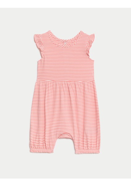 Saf Pamuklu Çizgili Tulum (0-3 Yaş)