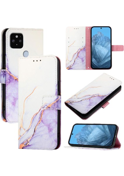 Google Piksel 5 Xl Cüzdan Pu Deri Kickstand Mermer Desen Için Kılıf (Yurt Dışından)