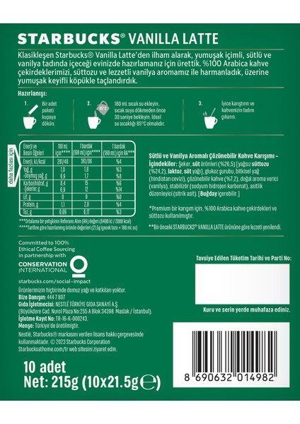 Vanilla Latte Premium Kahve Karışımı 3 x 10'lu Paket (10X21,5gr) modelleri