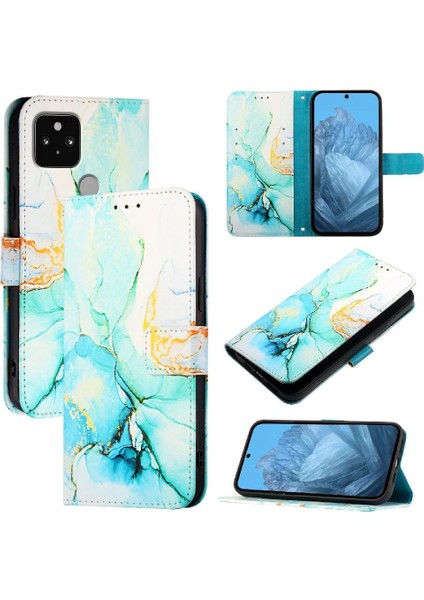 Google Piksel 5 Cüzdan Mermer Desen Kickstand Pu Deri Için Kılıf (Yurt Dışından)