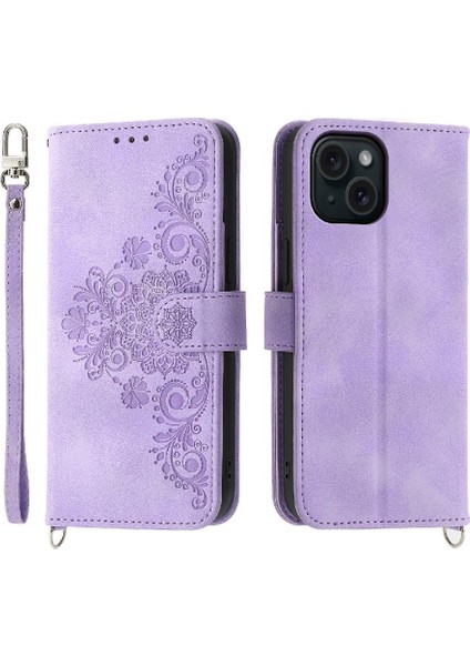 Iphone 15 Için Flip Case Darbeye Bileklik Kabartmalı Çoklu Kredi (Yurt Dışından)