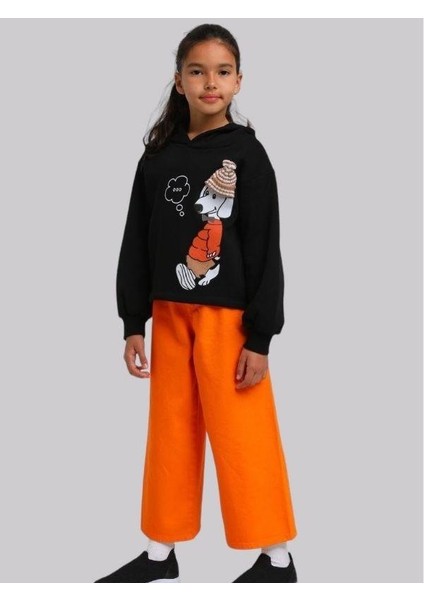 Kız Çocuk Içi Şardonlu Köpek Baskılı Kapüşonlu Sweatshirt