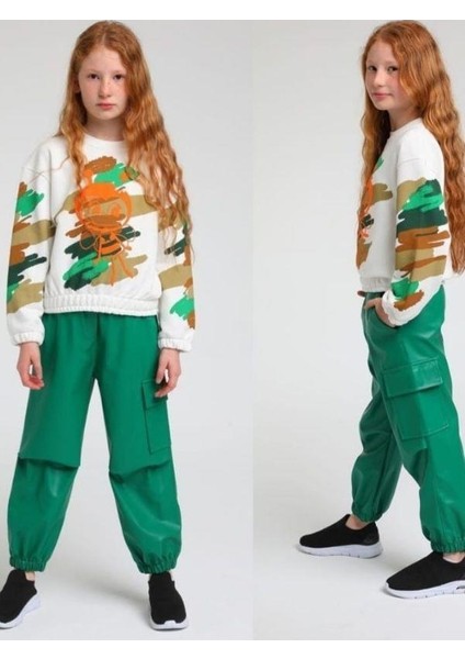 Kız Çocuk Arı Maya Baskılı Kamuflaj Sweatshirt
