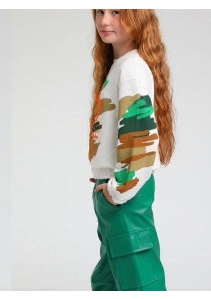 Kız Çocuk Arı Maya Baskılı Kamuflaj Sweatshirt