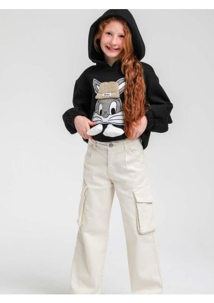 Kız Çocuk Kışlık Tavşan Kabartmalı Kapüşonlu Bel Lastikli Sweatshirt fiyatları