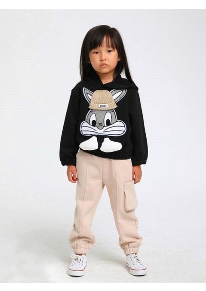 Kız Çocuk Kışlık Tavşan Kabartmalı Kapüşonlu Bel Lastikli Sweatshirt fırsatları