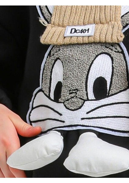 Kız Çocuk Kışlık Tavşan Kabartmalı Kapüşonlu Bel Lastikli Sweatshirt indirimleri