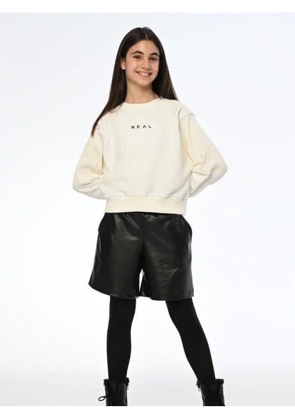 Kız Çocuk Real Yazılı Kısa Sweatshirt