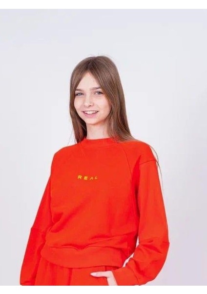 Kız Çocuk Real Yazılı Kısa Sweatshirt modelleri