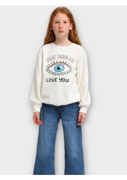 Kız Çocuk Kışlık Içi Şardonlu Eye Really Göz Baskılı Sweatshirt